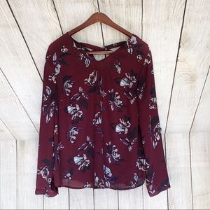 Maurices Floral Rusty Red Casual Loose Blouse